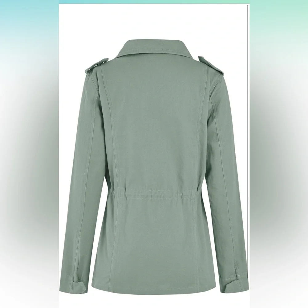 Women’s Military Jacket Zip Up Snap Button with Pockets - Picture 5 of 5